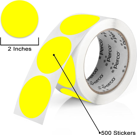 2 - Inch Round Circle Dot Sticker Labels with Strong and Permanent Adhesive - 500 Labels per Roll - Vibrant Colors - Store Supplies