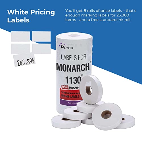 White Pricing Labels for Monarch 1130 Price Gun - Blank Marking Labels - with Ink Roll Included