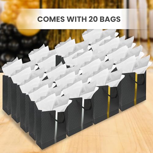 RACHELLE'S Paper Gift Bag Assortment - Perfect for Birthdays, Father's Day, Parties, Holidays, and More (Black, Silver and Gold)