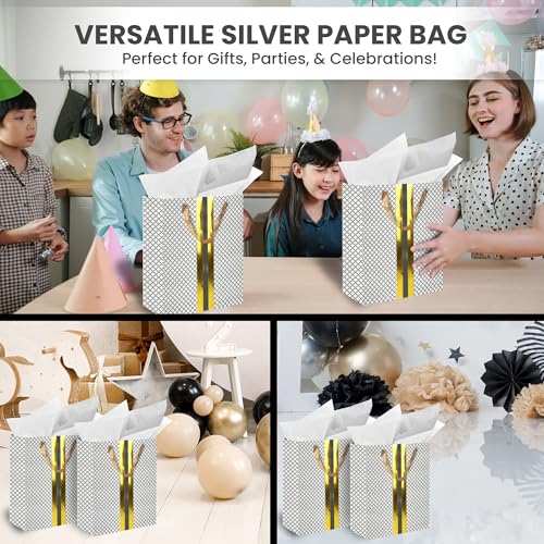 RACHELLE'S Paper Gift Bag Assortment - Perfect for Birthdays, Father's Day, Parties, Holidays, and More (Black, Silver and Gold)