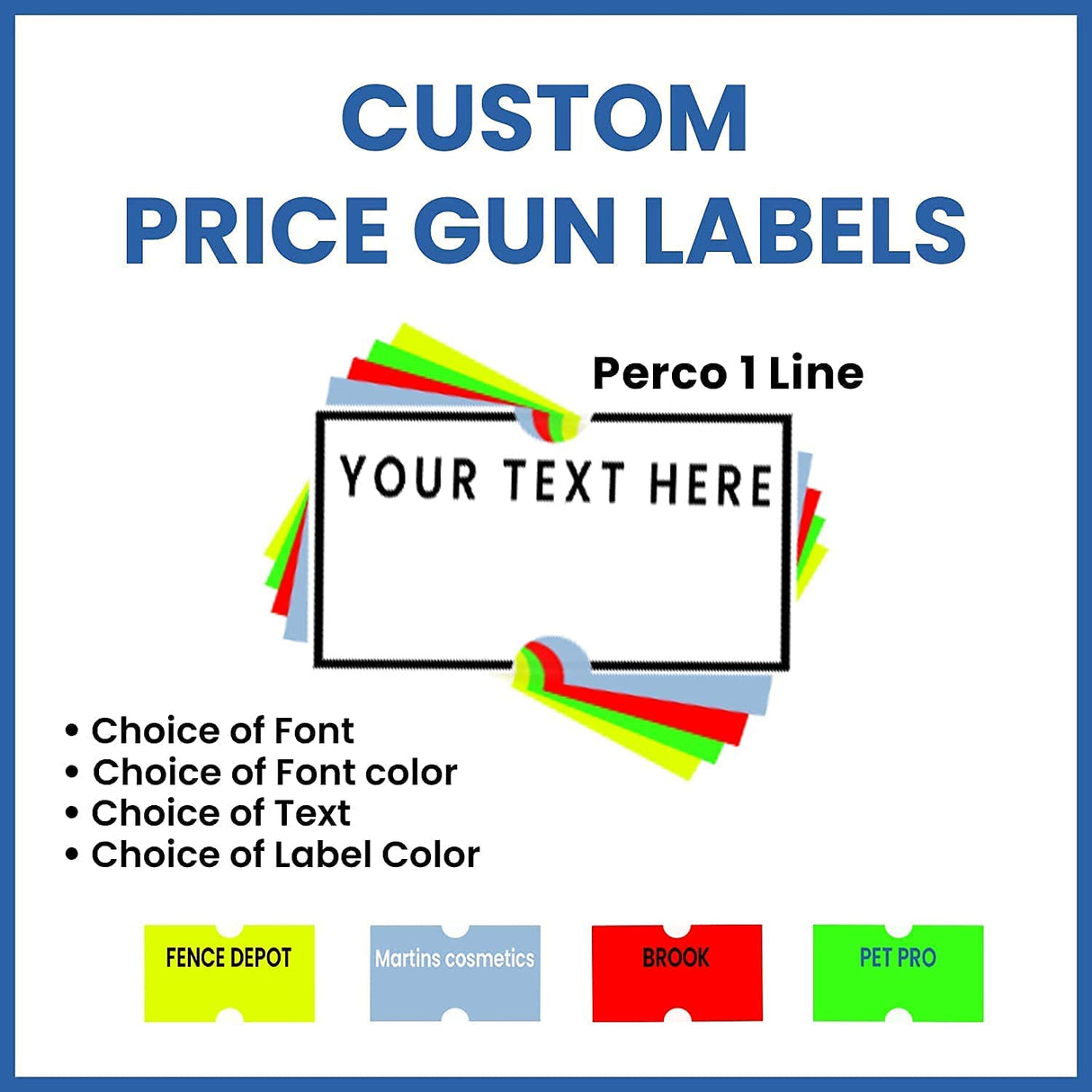 Perco Custom Labels for Perco 1 Line Adhesives Labels - Choose Color, Font and Imprint - Case of 30 Sleeves