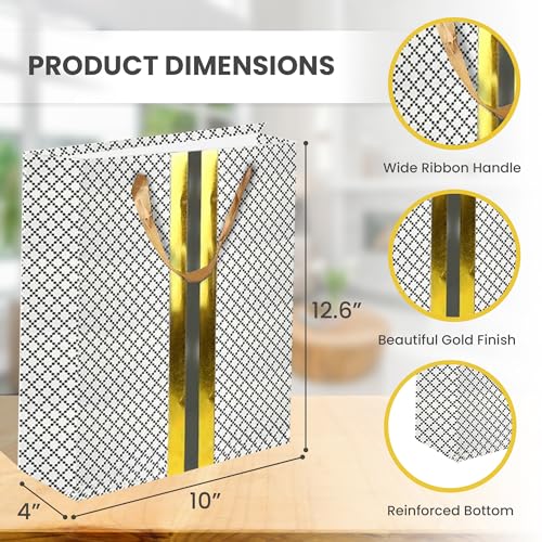 RACHELLE'S Paper Gift Bag Assortment - Perfect for Birthdays, Father's Day, Parties, Holidays, and More (Black, Silver and Gold)