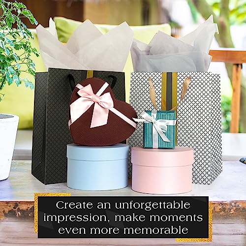 RACHELLE'S Paper Gift Bag Assortment - Perfect for Birthdays, Father's Day, Parties, Holidays, and More (Black, Silver and Gold)