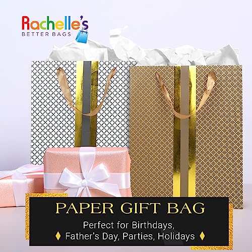 RACHELLE'S Paper Gift Bag Assortment - Perfect for Birthdays, Father's Day, Parties, Holidays, and More (Black, Silver and Gold)