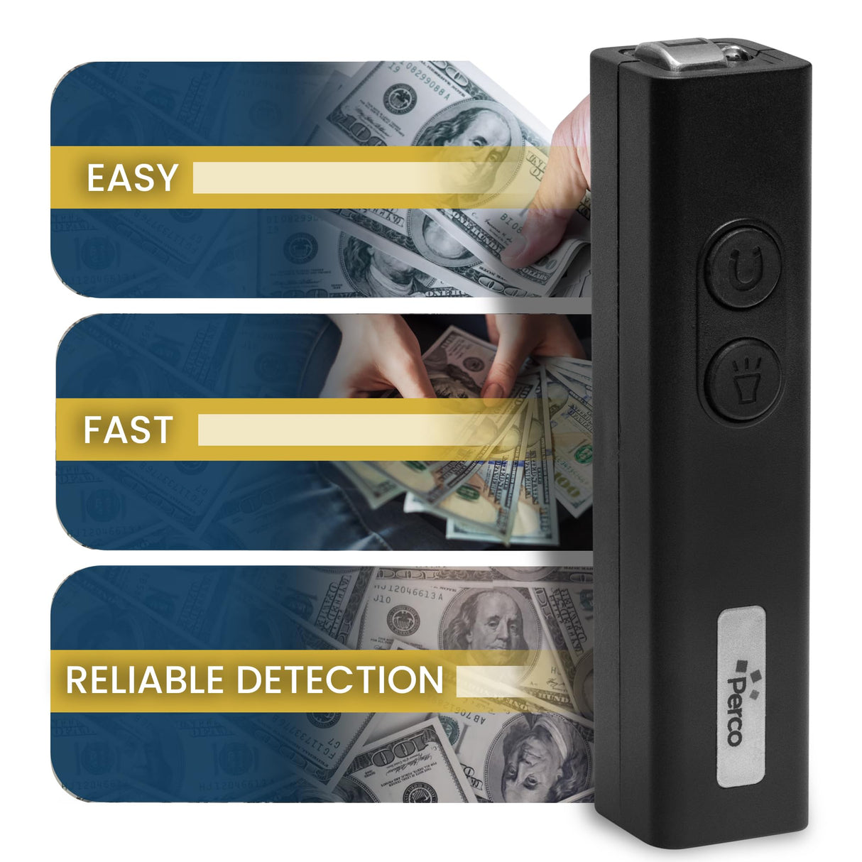 Perco Counterfeit Detector Pro - Portable & Reliable 2in1 Device with UV Light Detection & Magnetic Sensor - Fake US Bill Checker for Personal & Commercial Use - Ensures Authenticity & Prevents Fraud