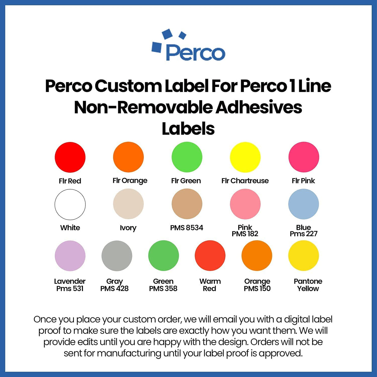 Perco Custom Labels for Perco 1 Line Adhesives Labels - Choose Color, Font and Imprint - Case of 30 Sleeves