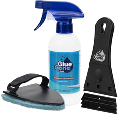 Glue Gone Advanced Cleaning Kit - Includes 10-oz Glue Remover, Scouring Pad, 3-in Scraper with 3 Replacement Blades - Complete Set for Cleaning.
