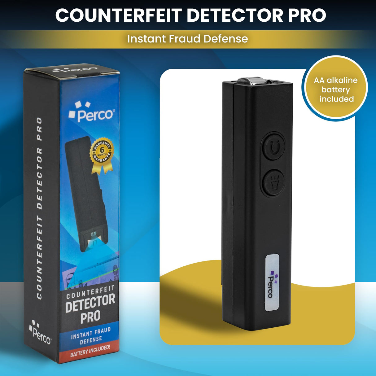 Perco Counterfeit Detector Pro - Portable & Reliable 2in1 Device with UV Light Detection & Magnetic Sensor - Fake US Bill Checker for Personal & Commercial Use - Ensures Authenticity & Prevents Fraud