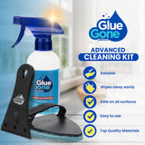 Glue Gone Advanced Cleaning Kit - Includes 10-oz Glue Remover, Scouring Pad, 3-in Scraper with 3 Replacement Blades - Complete Set for Kitchen, Household Cleaning - Removes Adhesives, Stains & More