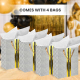 RACHELLE'S Paper Gift Bag Assortment - Perfect for Birthdays, Father's Day, Parties, Holidays, and More (Black, Silver and Gold)