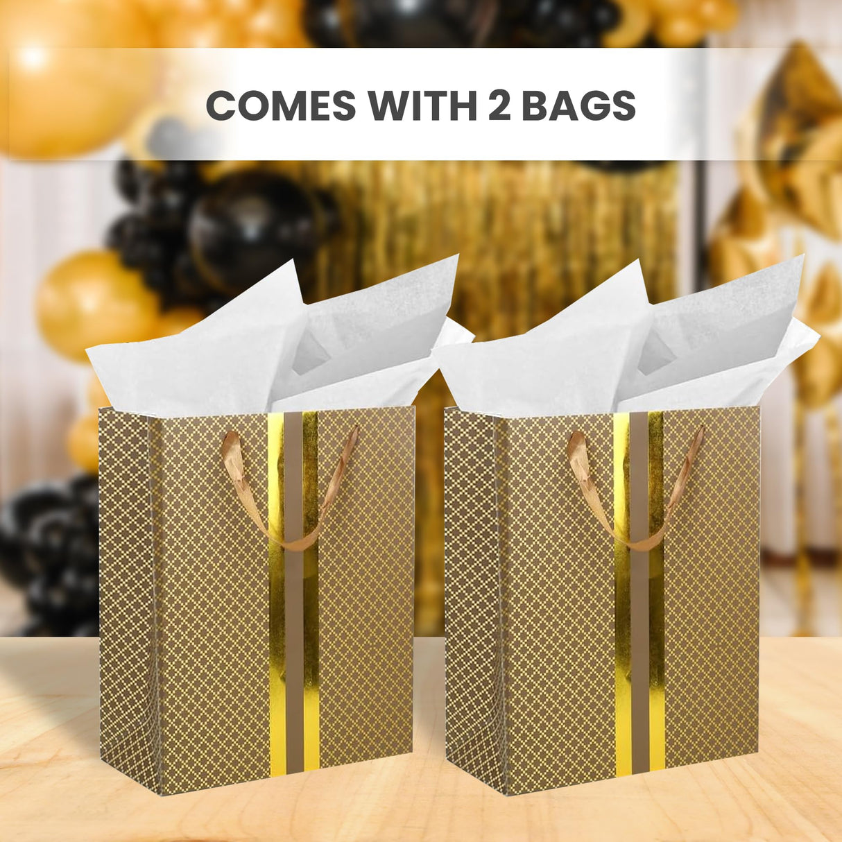 RACHELLE'S Paper Gift Bag Assortment - Perfect for Birthdays, Father's Day, Parties, Holidays, and More (Black, Silver and Gold)