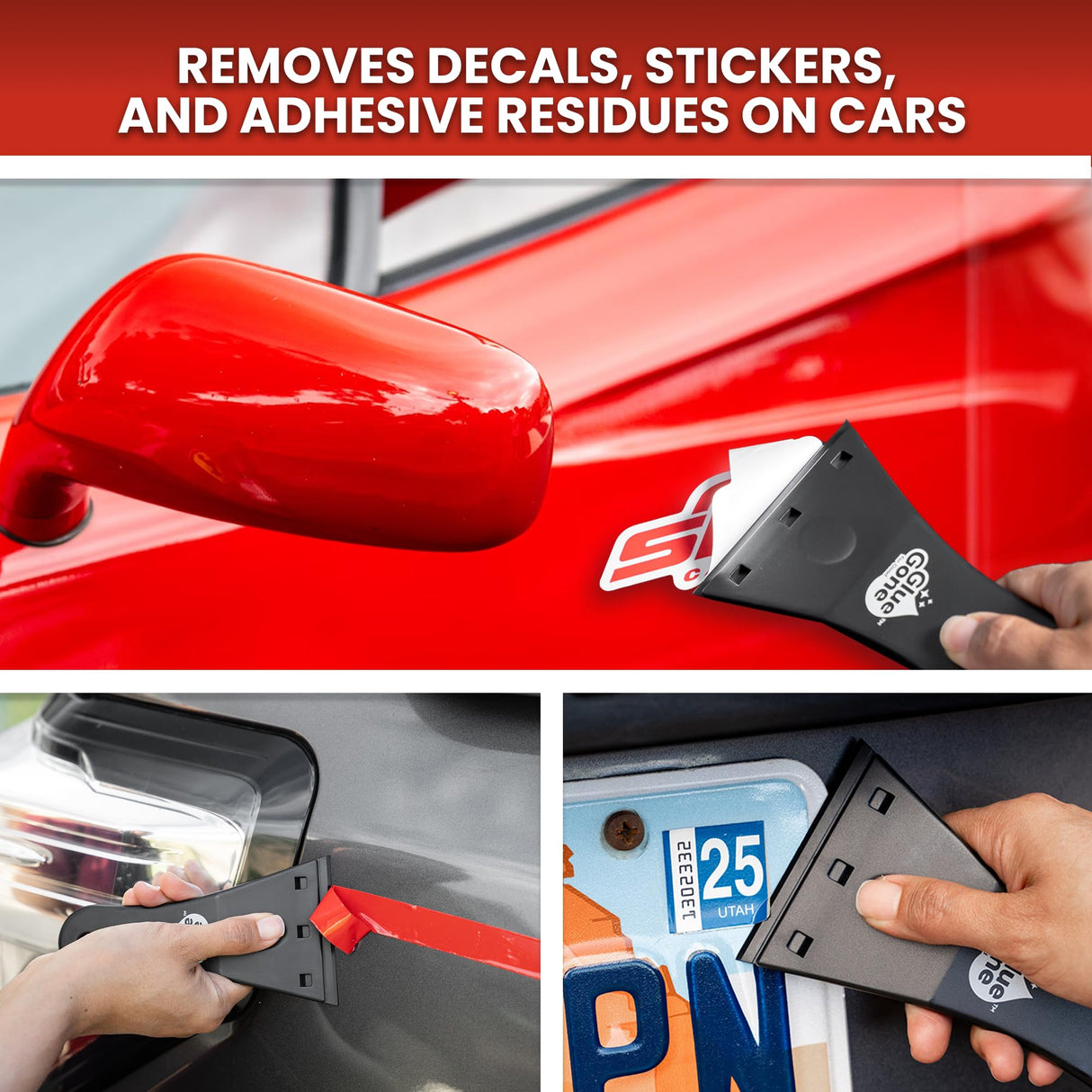 Glue Gone Decal Remover Kit - Includes 10-oz Adhesive Remover, Eraser Wheel, 3-in Label Scraper with 3 Replacement Blades - Complete Set for Removing Decals, Stickers, Adhesives from Cars, RVs, & More