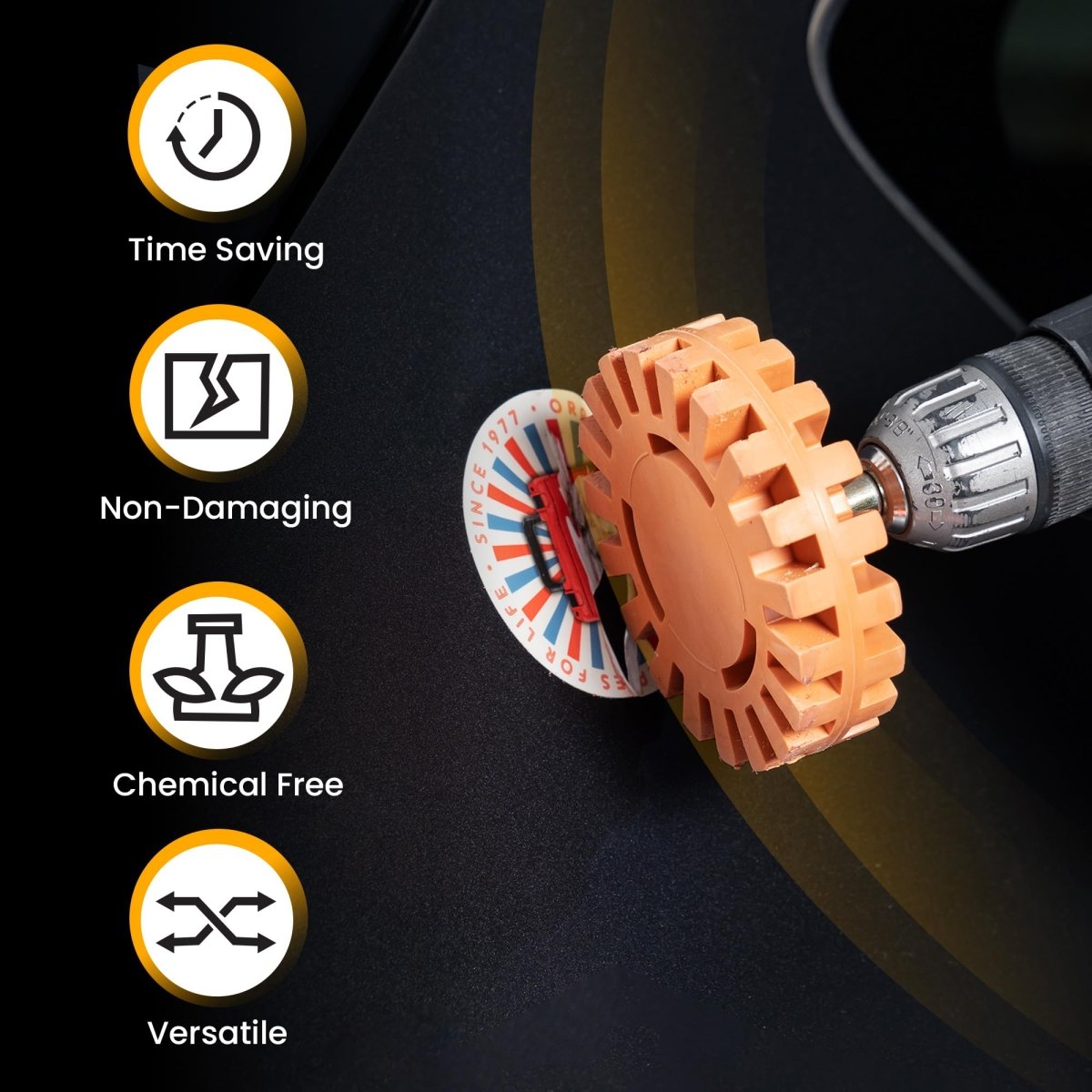 Glue Gone Rubber Eraser Wheel Decal Remover - Quick, Efficient, Reliable Tool for Removing Decals, Stickers, and Adhesives. - Store Supplies