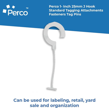 Perco 1 - Inch 25mm J Hook Standard Tagging Attachments Fasteners Tag Pins - Store Supplies