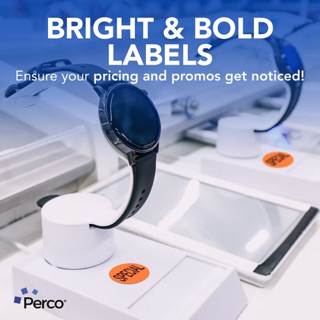 Perco 1 - Inch Fluorescent Red Promotional Sale Circle Sticker Labels - Special