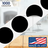 Perco 1 inch Removable Round Sticker Labels - Black / 1 Roll / 1000 Labels Total