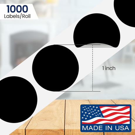 Perco 1 inch Removable Round Sticker Labels - Black / 1 Roll / 1000 Labels Total