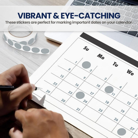 Perco 1 inch Removable Round Sticker Labels - Grey