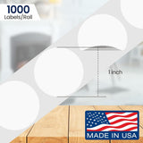Perco 1 inch Removable Round Sticker Labels - White