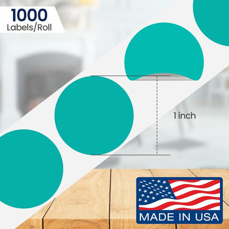 Perco 1 inch Removable Round Sticker Labels - Teal