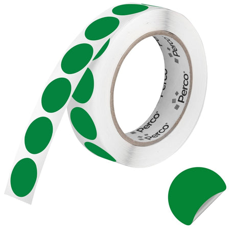Perco 1 inch Removable Round Sticker Labels - Green / 1 Roll / 1000 Labels Total