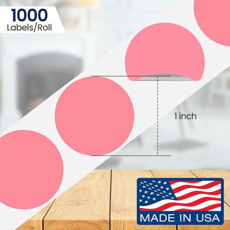 Perco 1 inch Removable Round Sticker Labels - Pink