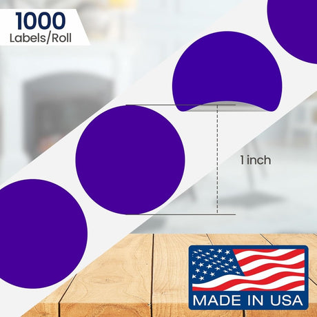 Perco 1 inch Removable Round Sticker Labels - Purple