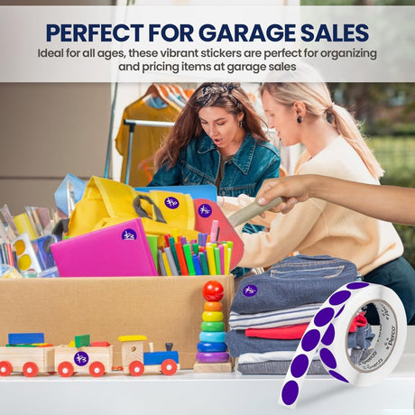 Perco 1 inch Removable Round Sticker Labels - Purple