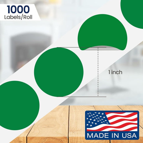 Perco 1 inch Removable Round Sticker Labels - Green