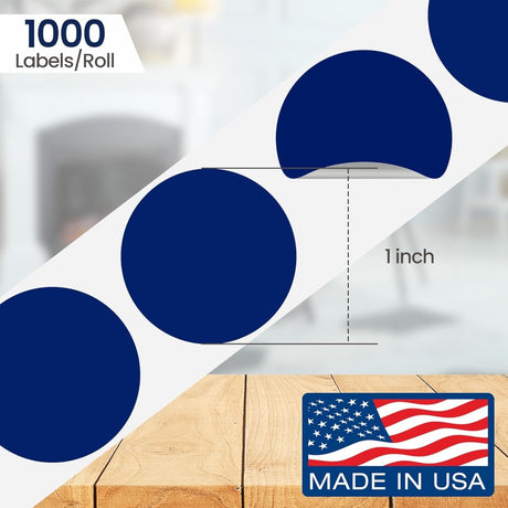 Perco 1 inch Removable Round Sticker Labels - Dark Blue