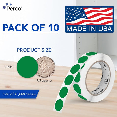 Perco 1 - Inch Round Circle Dot Sticker Labels – Easy Peel Perforation – Made in USA - Green 10
