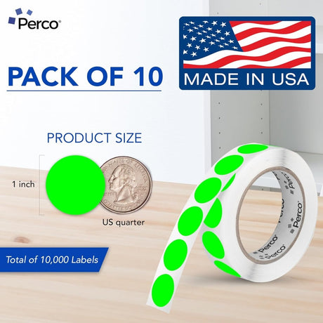 Perco 1 - Inch Round Circle Dot Sticker Labels – Easy Peel Perforation – Made in USA - Fluorescent Green 10