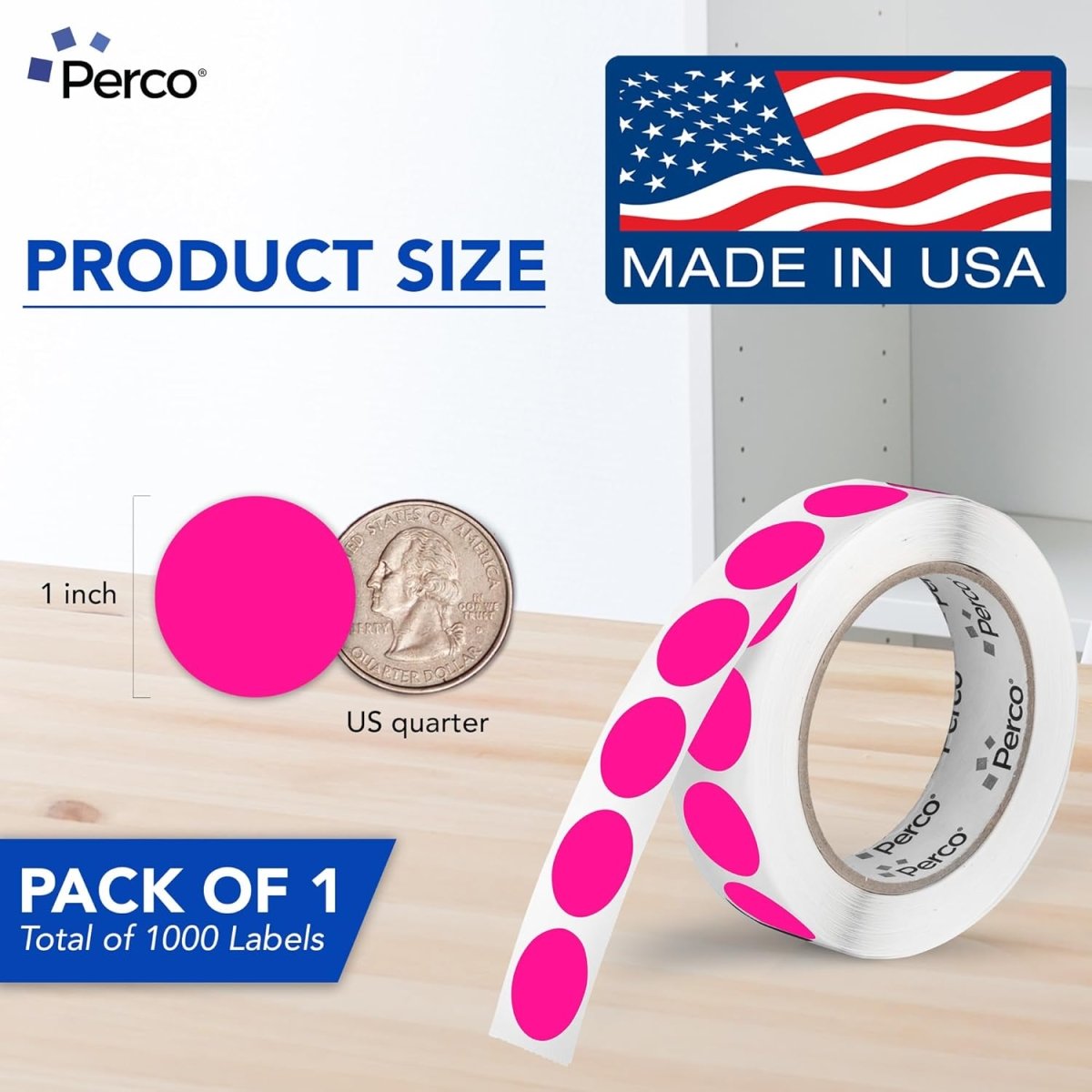 Perco 1 - Inch Round Circle Dot Sticker Labels – Easy Peel Perforation – Made in USA - Fluorescent Green 1