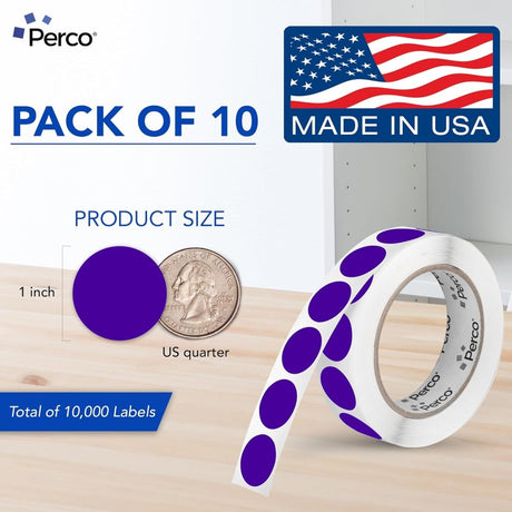 Perco 1 - Inch Round Circle Dot Sticker Labels – Easy Peel Perforation – Made in USA - Purple 10