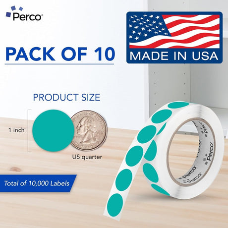 Perco 1 - Inch Round Circle Dot Sticker Labels – Easy Peel Perforation – Made in USA - Teal 10
