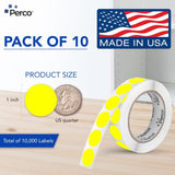 Perco 1 - Inch Round Circle Dot Sticker Labels – Easy Peel Perforation – Made in USA - Fluorescent Yellow 10