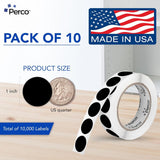 Perco 1 - Inch Round Circle Dot Sticker Labels – Easy Peel Perforation – Made in USA - Black 10