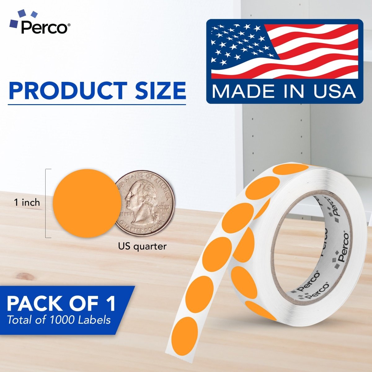 Perco 1 - Inch Round Circle Dot Sticker Labels – Easy Peel Perforation – Made in USA - Fluorescent Green 3