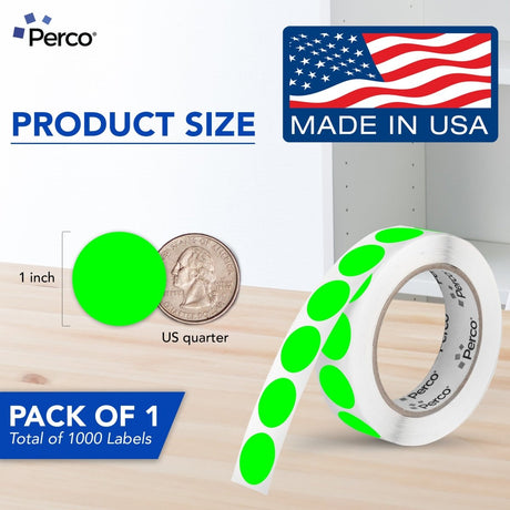 Perco 1 - Inch Round Circle Dot Sticker Labels – Easy Peel Perforation – Made in USA - Fluorescent Green 1