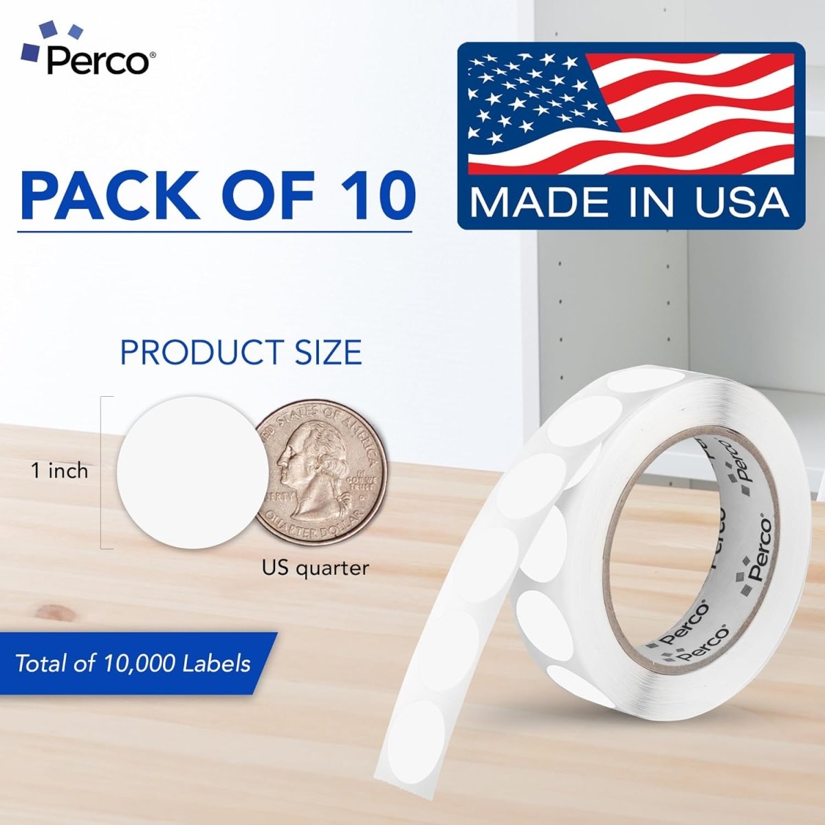 Perco 1 - Inch Round Circle Dot Sticker Labels – Easy Peel Perforation – Made in USA - Clear 10