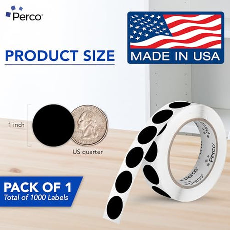 Perco 1 - Inch Round Circle Dot Sticker Labels – Easy Peel Perforation – Made in USA - Black 1