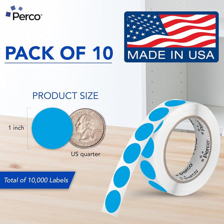 Perco 1 - Inch Round Circle Dot Sticker Labels – Easy Peel Perforation – Made in USA - Light Blue 10
