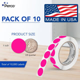 Perco 1 - Inch Round Circle Dot Sticker Labels – Easy Peel Perforation – Made in USA - Fluorescent Pink 10