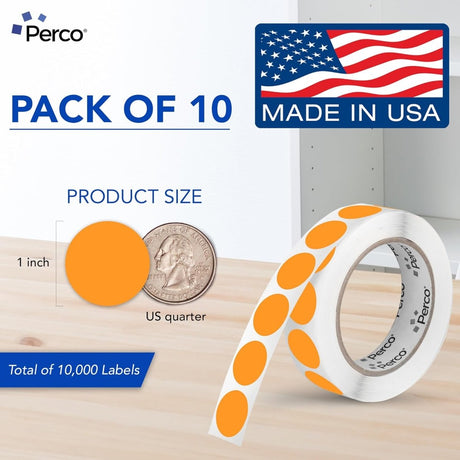 Perco 1 - Inch Round Circle Dot Sticker Labels – Easy Peel Perforation – Made in USA - Fluorescent Orange 10