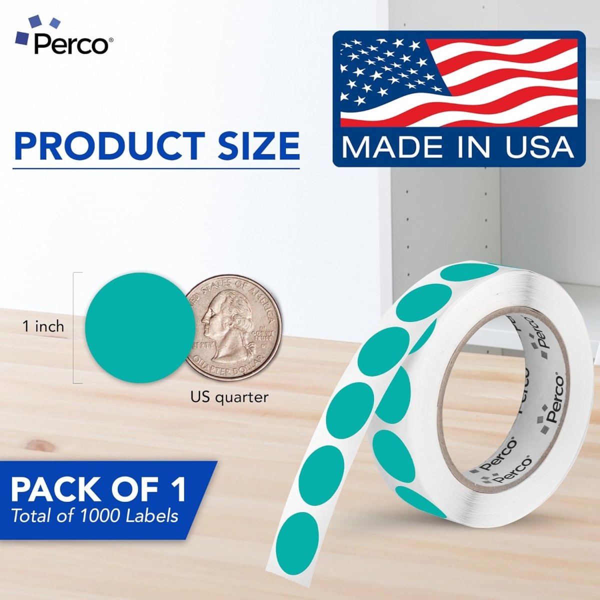 Perco 1 - Inch Round Circle Dot Sticker Labels – Easy Peel Perforation – Made in USA - Fluorescent Green 1