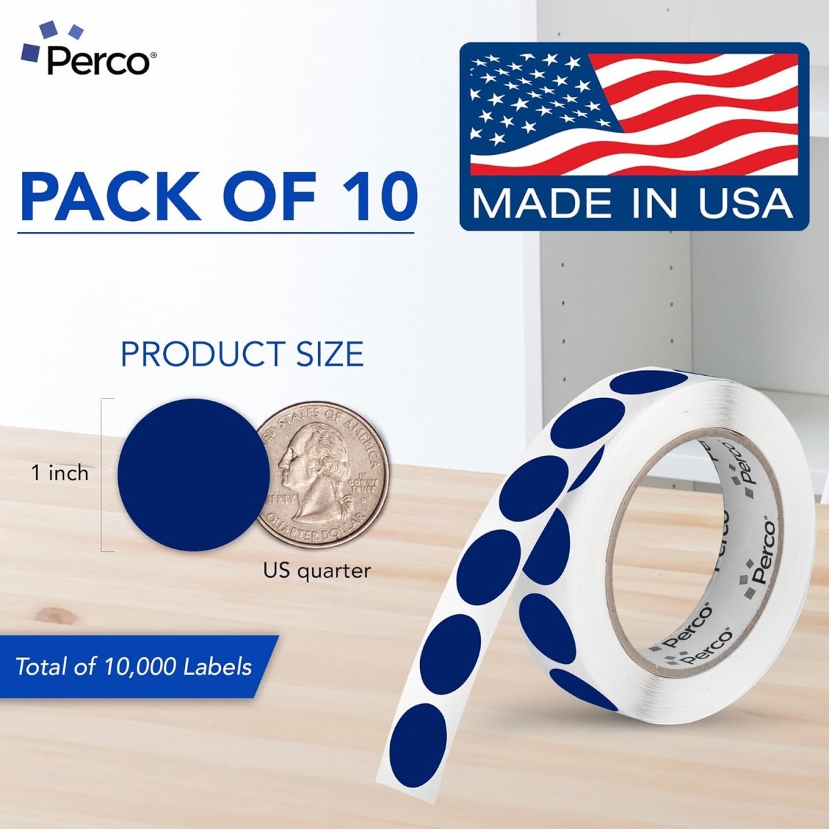 Perco 1 - Inch Round Circle Dot Sticker Labels – Easy Peel Perforation – Made in USA - Dark Blue 10