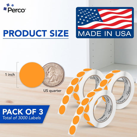 Perco 1 - Inch Round Circle Dot Sticker Labels – Easy Peel Perforation – Made in USA - Fluorescent Orange 3