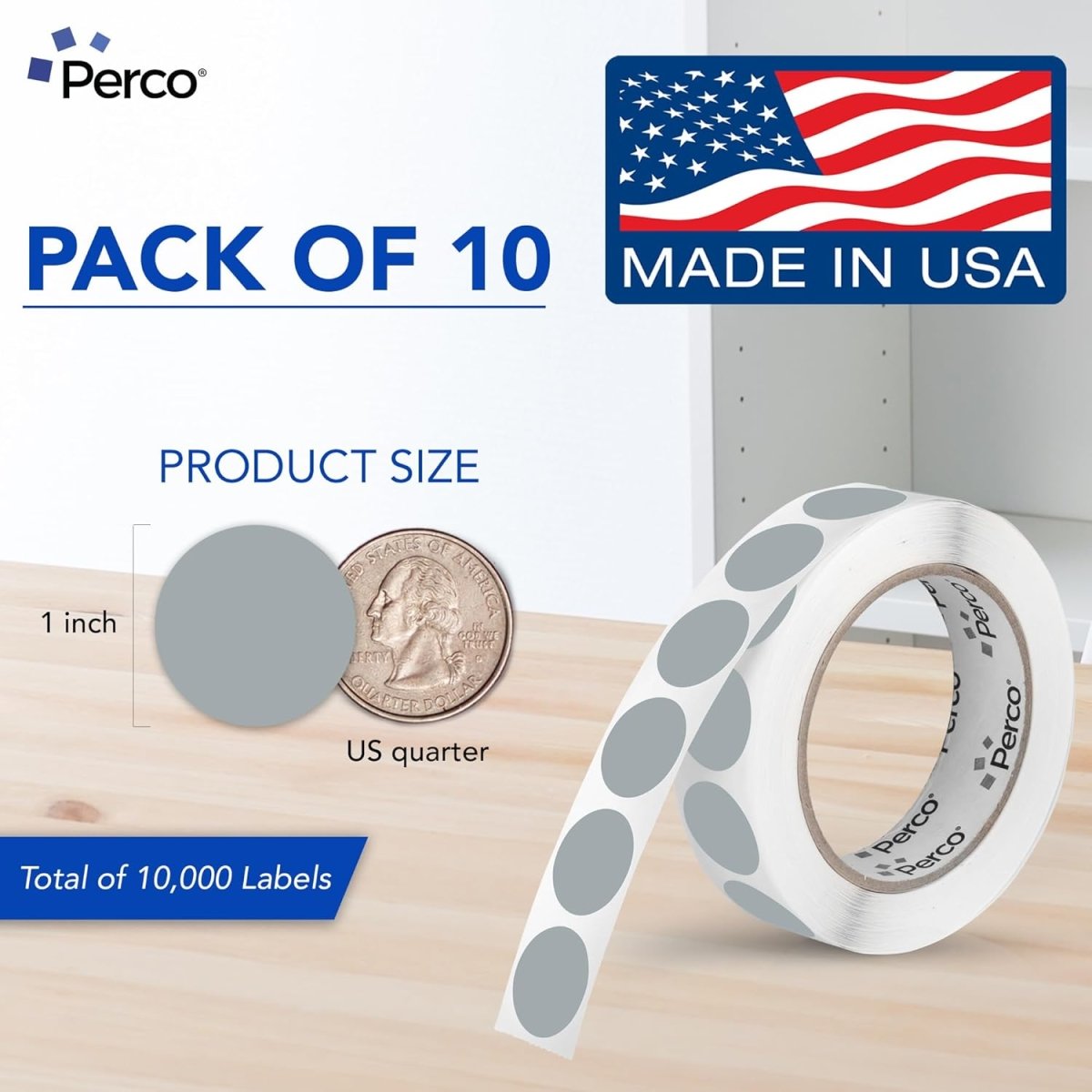 Perco 1 - Inch Round Circle Dot Sticker Labels – Easy Peel Perforation – Made in USA - Grey 10