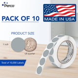 Perco 1 - Inch Round Circle Dot Sticker Labels – Easy Peel Perforation – Made in USA - Grey 10