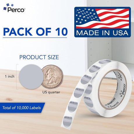 Perco 1 - Inch Round Circle Dot Sticker Labels – Easy Peel Perforation – Made in USA - Silver 10
